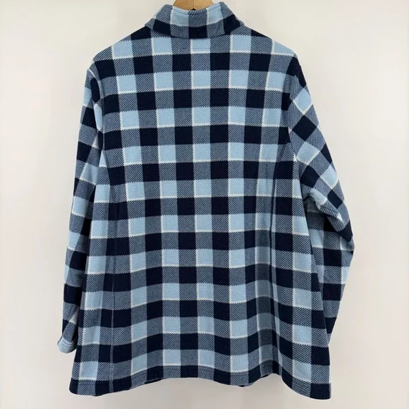 Lands End Blue Buffalo Plaid Fleece Quarter Zip Pullover Mock Neck 2X - Picture 3 of 6